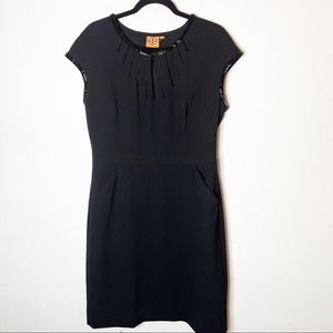 Tory Burch Black Pleated Beaded Dress SZ 12